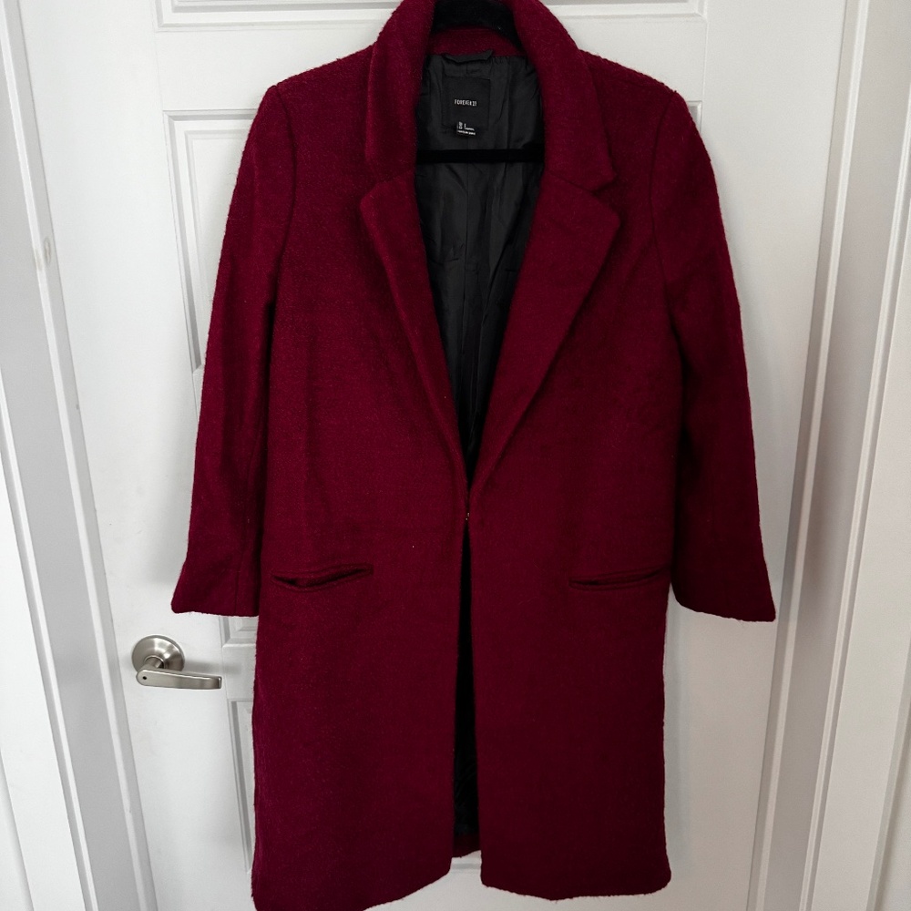 Forever 21 Textured Wool Blend Coat Cranberry - Large